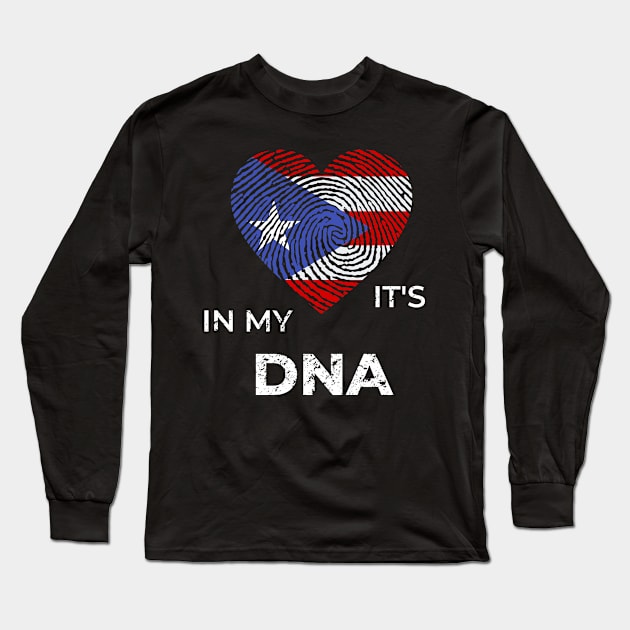 It's In My Dna Puerto Rican Flag Puerto Rico Genealogy Ancestry Descent Nationality Fingertip Heart Long Sleeve T-Shirt by HypeProjecT